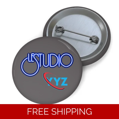 Custom Pin Button Le Studio White & Blue Logo YYz